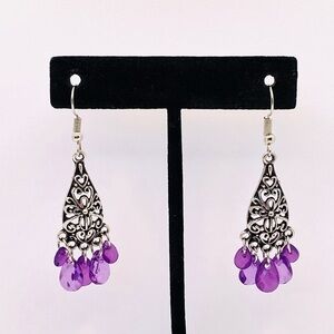 Earrings Dangles Silver Tone purple acrylic
